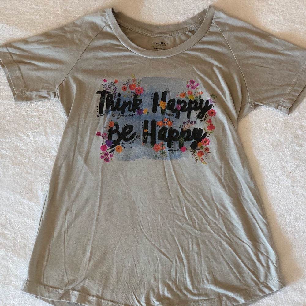 Natural Life Think Happy Be Happy gray T-shirt